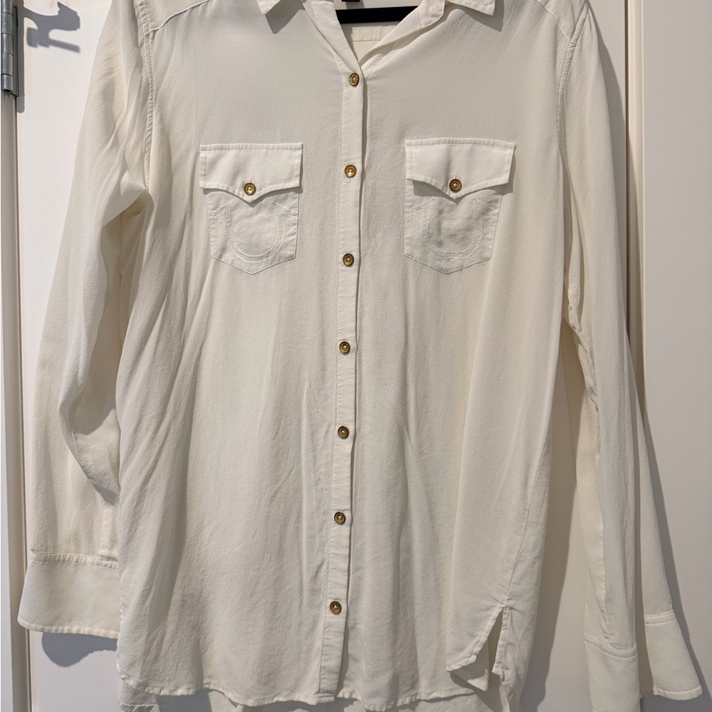 True Religion Off-White Shirt with Subtle Gold Details